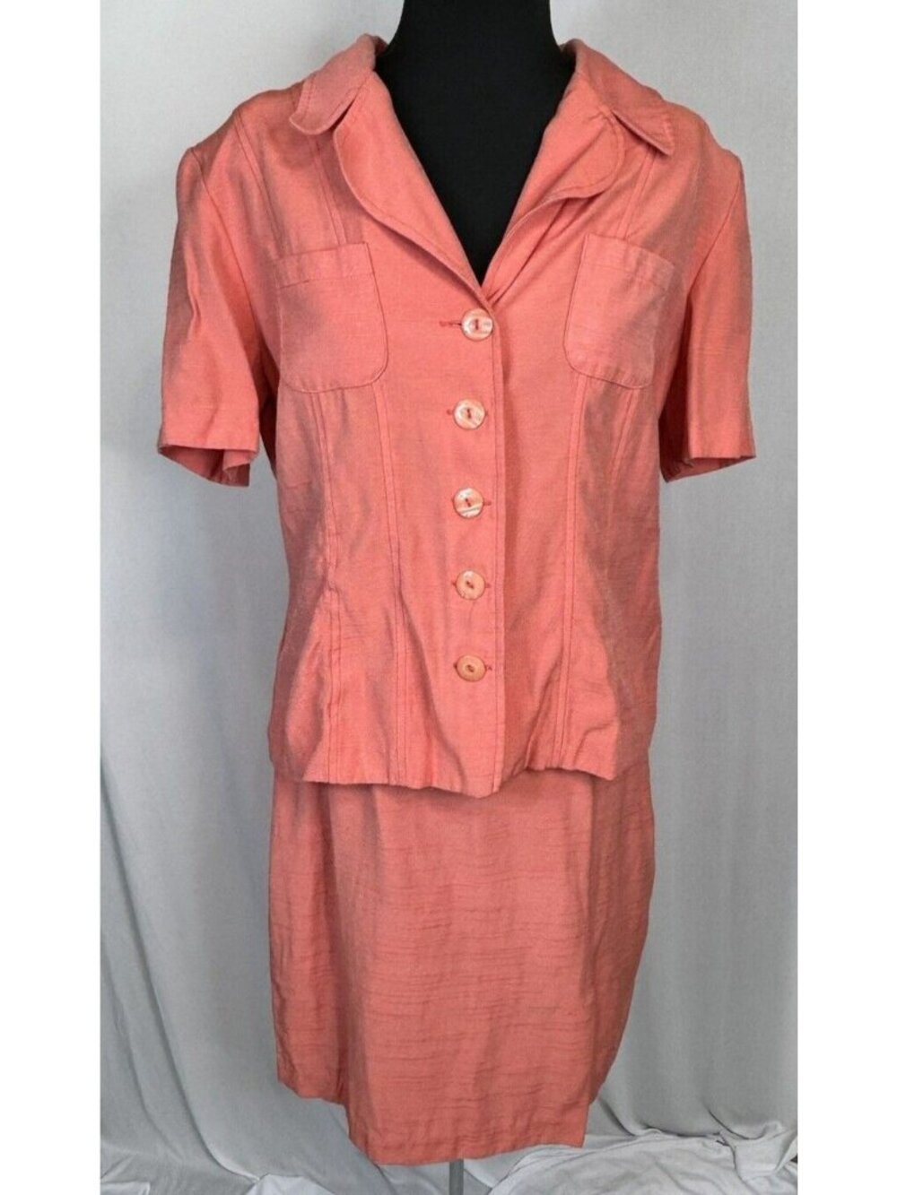 80s Sweet Suit Skirt Suit Blazer Jacket Size 14 Dressy Coral Vintage